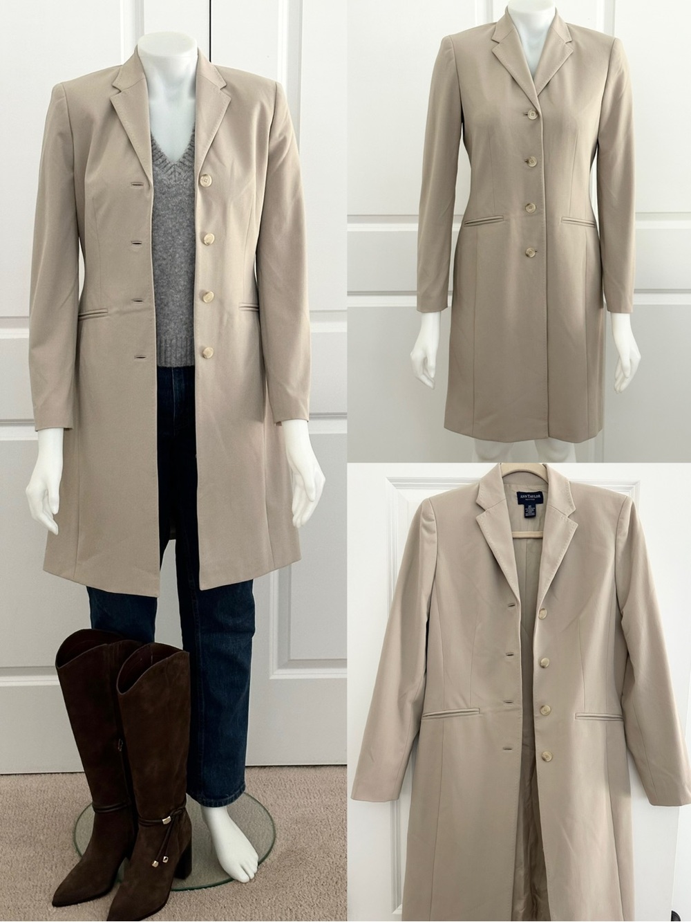 Vintage 90s Tailored Walker Coat / Blazer Dress in Beige- Fall Minimalist Office